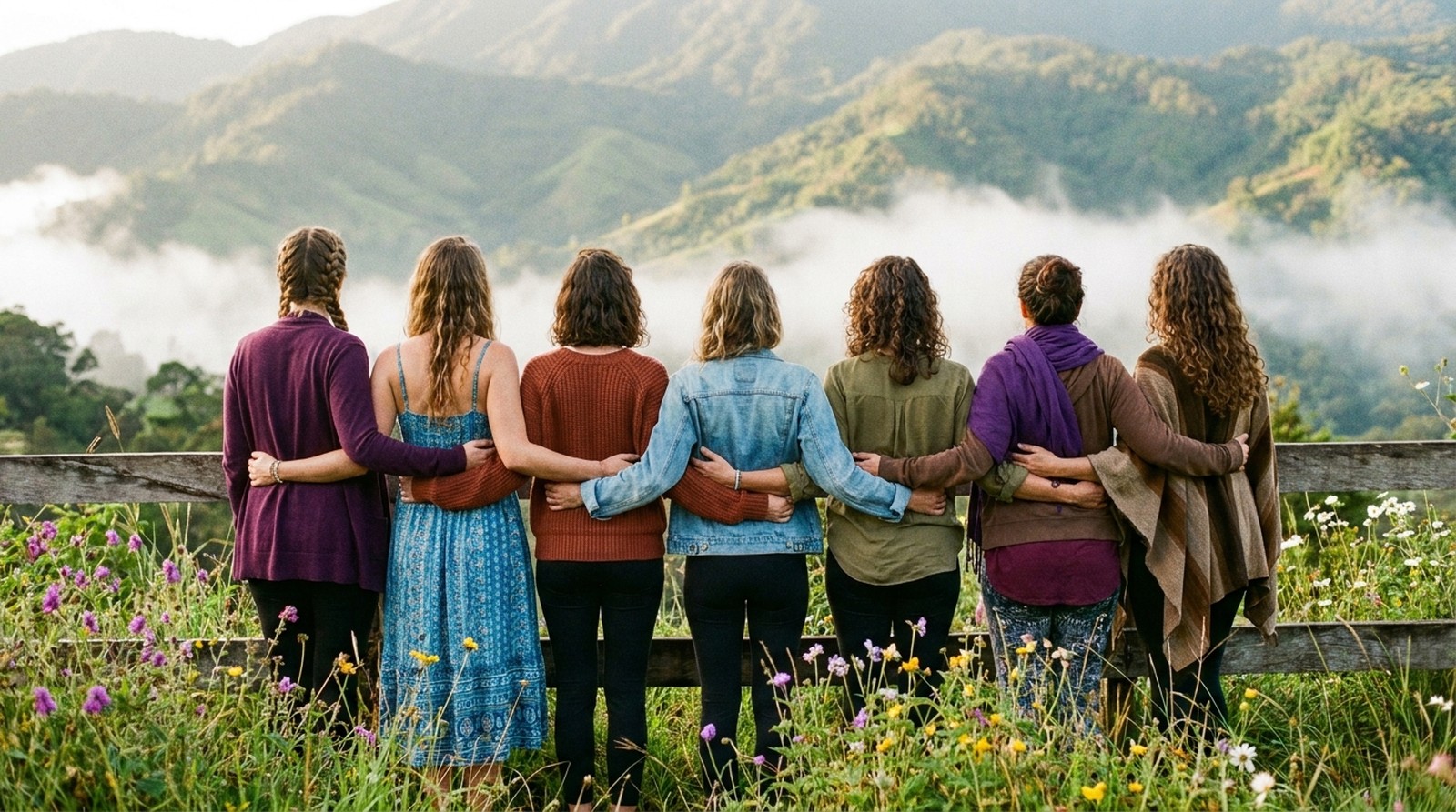 Women standing together at a mountain overlook on a retreat in Panama.